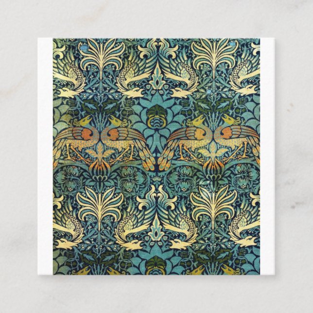 Cartão De Visita Quadrado Peacock E Dragão William Morris (Frente)