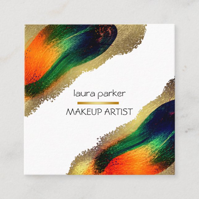 Cartão De Visita Quadrado Peacock Elegante Abstrato Dourado Glitter Modern B (Frente)