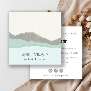 Cartão De Visita Quadrado Pedido de Revisão da Onda de Montanha Pastel Aqua