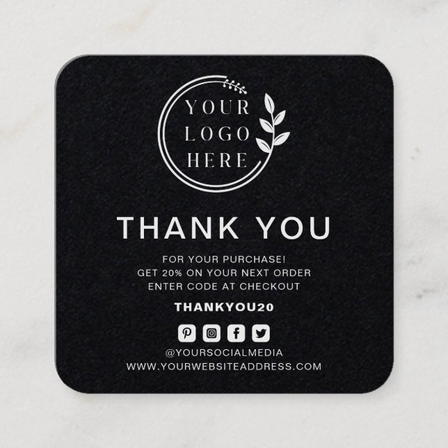 Cartão De Visita Quadrado Pedido moderno Obrigado Logotipo personalizado Míd (Frente)