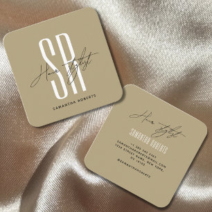 Cartão De Visita Quadrado Pêlos estilista com as iniciais do monograma moder