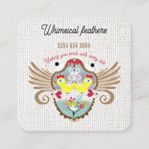 Cartão De Visita Quadrado Penas de pássaros boho fofo folhas
