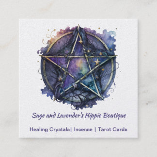 Cartão De Visita Quadrado Pentagrama de aquarela Oculta Púrpura Escura Compr
