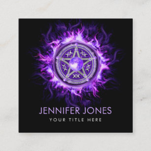 Cartão De Visita Quadrado Pentagrama de Lua Roxo