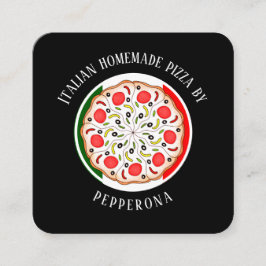 Cartão De Visita Quadrado Pepperoni pizza italiana bandeira negra