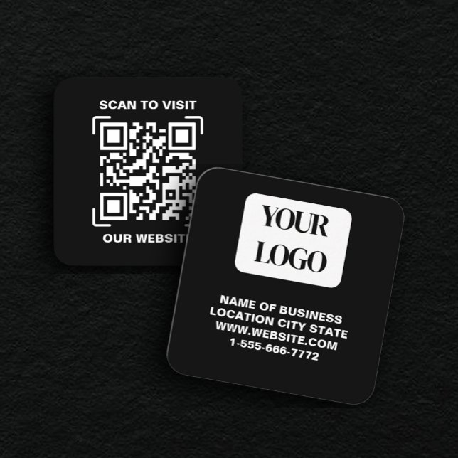 Cartão De Visita Quadrado PERSONALISED Modern Black and QR CodeBusiness Card (Criador carregado)