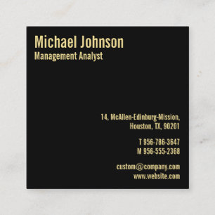 Cartão De Visita Quadrado Personalização Dourada de Faux Preto Elegante Mode