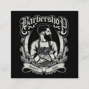 Cartão De Visita Quadrado Personalização em quadrado do Hipster preto-n-br