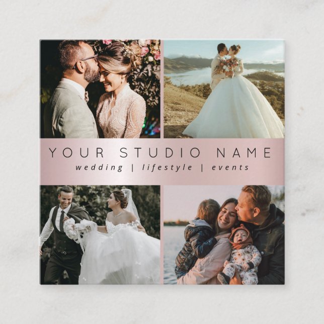 Cartão De Visita Quadrado Personalizado 4 Fotografia - Squ Mínimo de Fotógra (Frente)