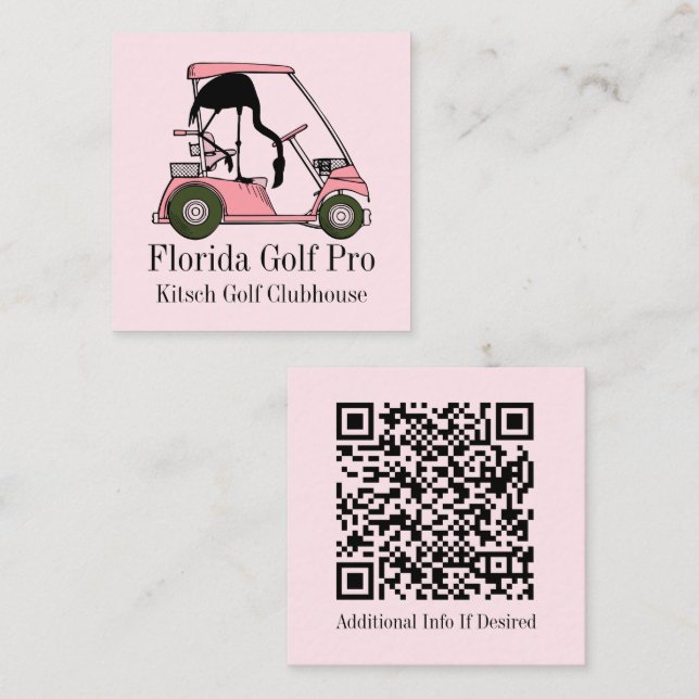 Cartão De Visita Quadrado Personalizado do Clube Golfe Pastel Pink Flamingo (Frente/Verso)