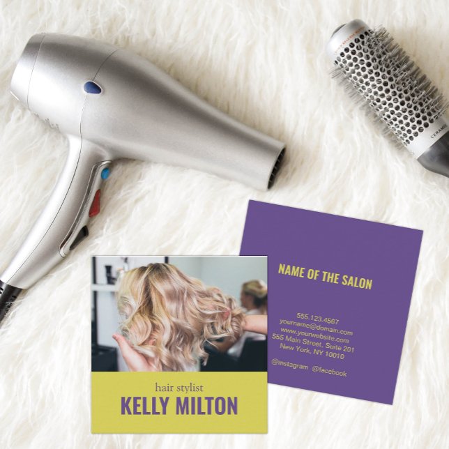 Cartão De Visita Quadrado Personalizar Chic Hairdresser Barber Salon (Criador carregado)