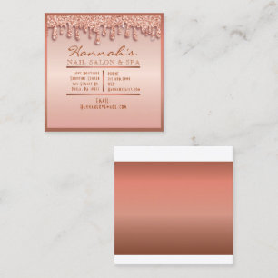 Cartão De Visita Quadrado Pêssego Glitter Salon Spa do Sparkle Dourado
