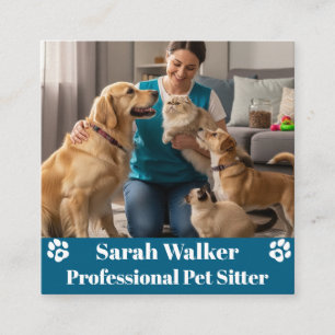 Cartão De Visita Quadrado Pet Sitter Moderno e Profissional