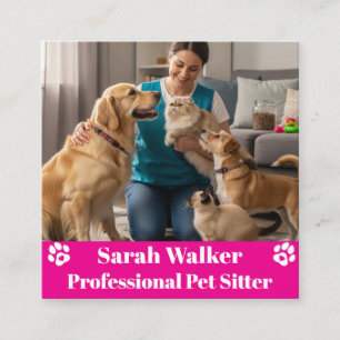 Cartão De Visita Quadrado Pet Sitter Moderno e Profissional