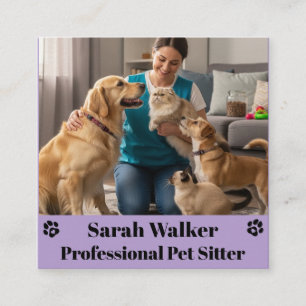 Cartão De Visita Quadrado Pet Sitter Moderno e Profissional