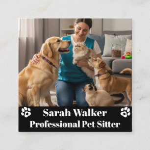 Cartão De Visita Quadrado Pet Sitter Moderno e Profissional