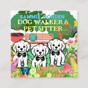 Cartão De Visita Quadrado Pet Sitting & Dog Walker Chic Colorous Floral Park