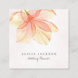 Cartão De Visita Quadrado pétalas de cor laranja amarela planejador de casam