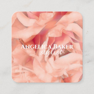 Cartão De Visita Quadrado pétalas rosa em delicada pintura rosa pálida
