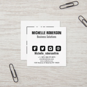 Cartão De Visita Quadrado Pia batismal preta, código do qr e símbolos no