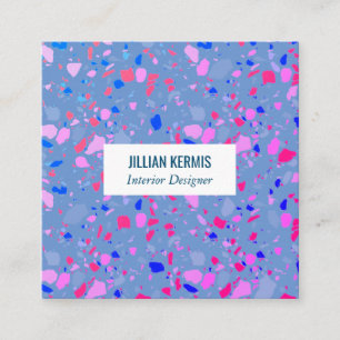 Cartão De Visita Quadrado Pic terrazzo elegante, púrpura e azul