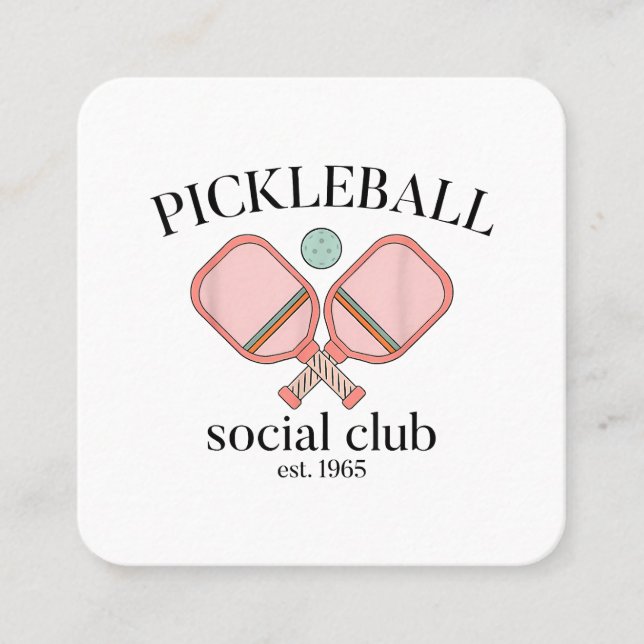 Cartão De Visita Quadrado Pickle Ball Social Club EST 1965 Men Women (Frente)