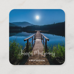 Cartão De Visita Quadrado Píer à noite sob lua cheia