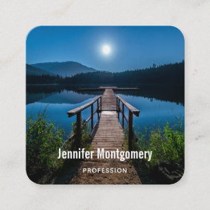 Cartão De Visita Quadrado Píer à noite sob lua cheia