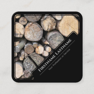 Cartão De Visita Quadrado Pilha de madeira em estilos de madeira enquadrada 