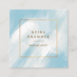 Cartão De Visita Quadrado Pincel Azul Moderno Trave Praça de Quadro Dourado