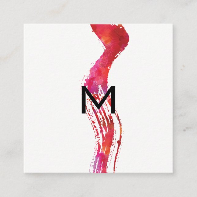 Cartão De Visita Quadrado Pincel de aquarela monograma (Frente)