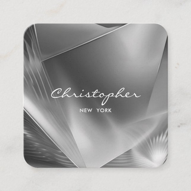 Cartão De Visita Quadrado Pincelada de prata metálica | Código QR e Mídia So (Frente)