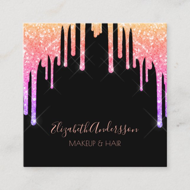 Cartão De Visita Quadrado Pingos roxos pretos púrpura penteados (Frente)