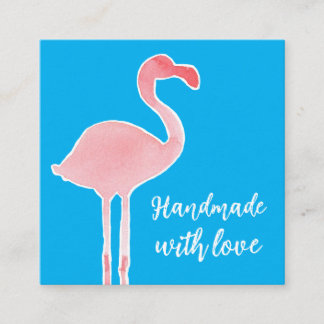 Cartão De Visita Quadrado Pink Flamingo Handmade With Love Shop