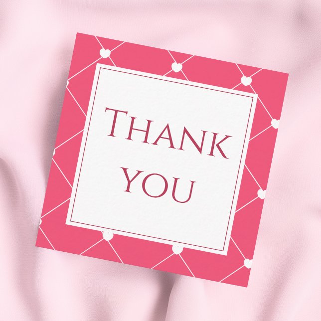 Cartão De Visita Quadrado Pink Heart Grid Business Thank You Insert Card (Criador carregado)