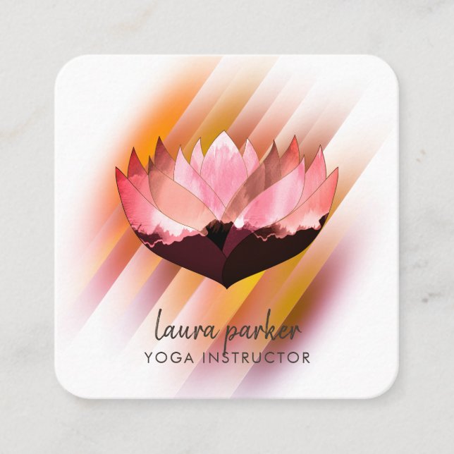 Cartão De Visita Quadrado Pink Lotus Flower Yoga Instrutor Zen Art (Frente)