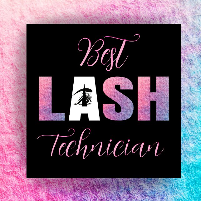 Cartão De Visita Quadrado Pink Pink Best Lash Tech Black Background (Criador carregado)