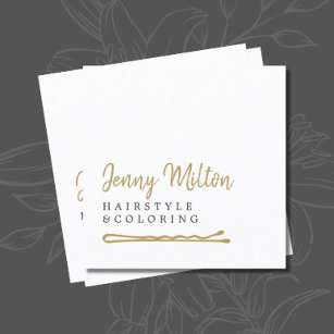 Cartão De Visita Quadrado Pino Dourado de cabelo branco elegante minimalista