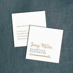 Cartão De Visita Quadrado Pino Dourado de cabelo branco elegante minimalista
