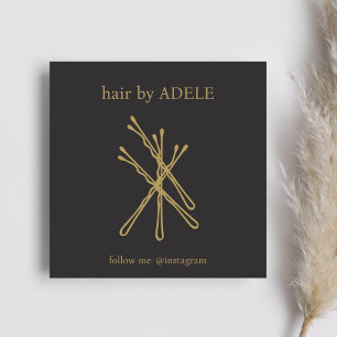 Cartão De Visita Quadrado Pinos de cabelo Ouro preto-marfim mínimos Elegante