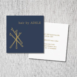 Cartão De Visita Quadrado Pinos mínimos Elegantes do Cabelo Azul do Ouro