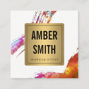 Cartão De Visita Quadrado Pintor de Aquarela Colorida Rótulo de Falhas Doura