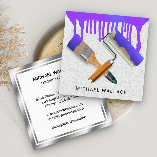 Cartão De Visita Quadrado Pintor de Pintura Descartado Trabalha com Pintor P (Criador carregado)