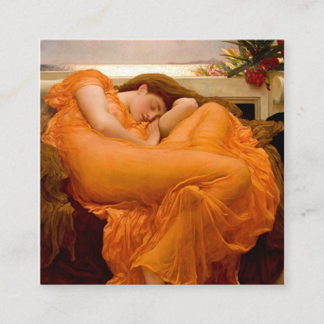 Cartão De Visita Quadrado Pintura De Junho Flamejante Por Frederic Leighton (Frente)