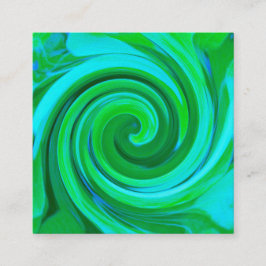 Cartão De Visita Quadrado Pintura em espiral líquida de Abstrato Turquesa