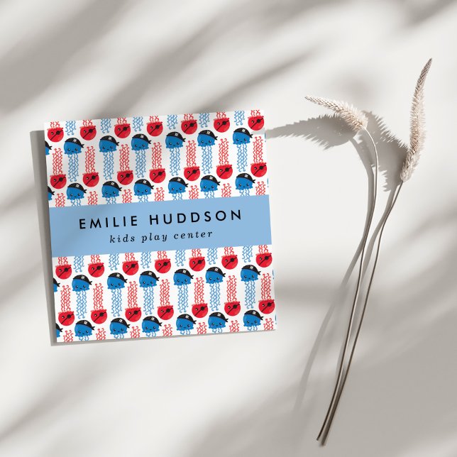 Cartão De Visita Quadrado Pirate Jellyfish, Centro de Brincação, Centro de A (Criador carregado)