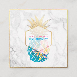 Cartão De Visita Quadrado PixDezines Aloha Abacaxis/Marble/Dourado