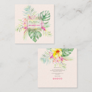 Cartão De Visita Quadrado PixDezines Aquarela Elegante Paraíso Tropical