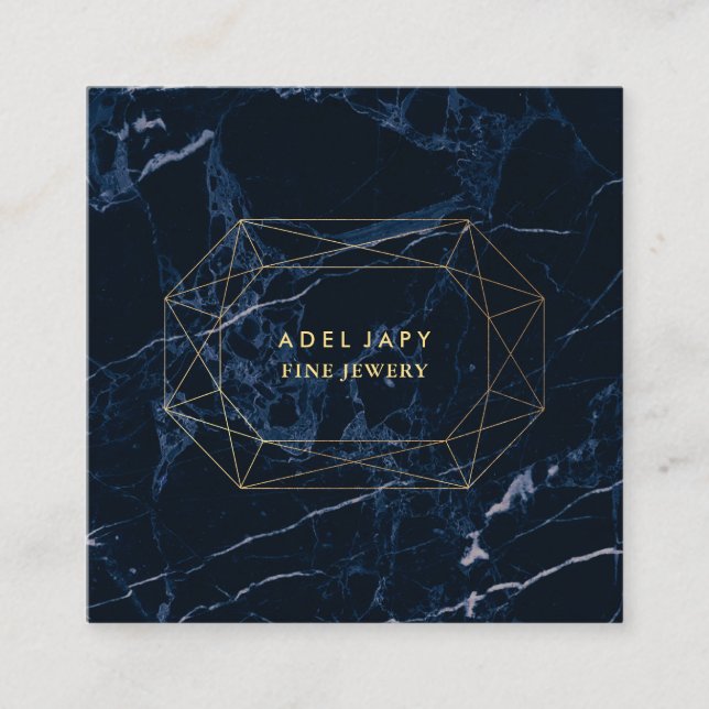 Cartão De Visita Quadrado PixDezines Blue Marble+Faux Dourado Gemstone Facet (Frente)