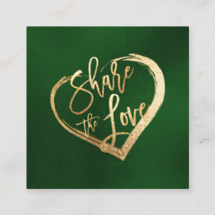 Cartão De Visita Quadrado PixDezines Faux Dourado Compartilha o Amor Evergre